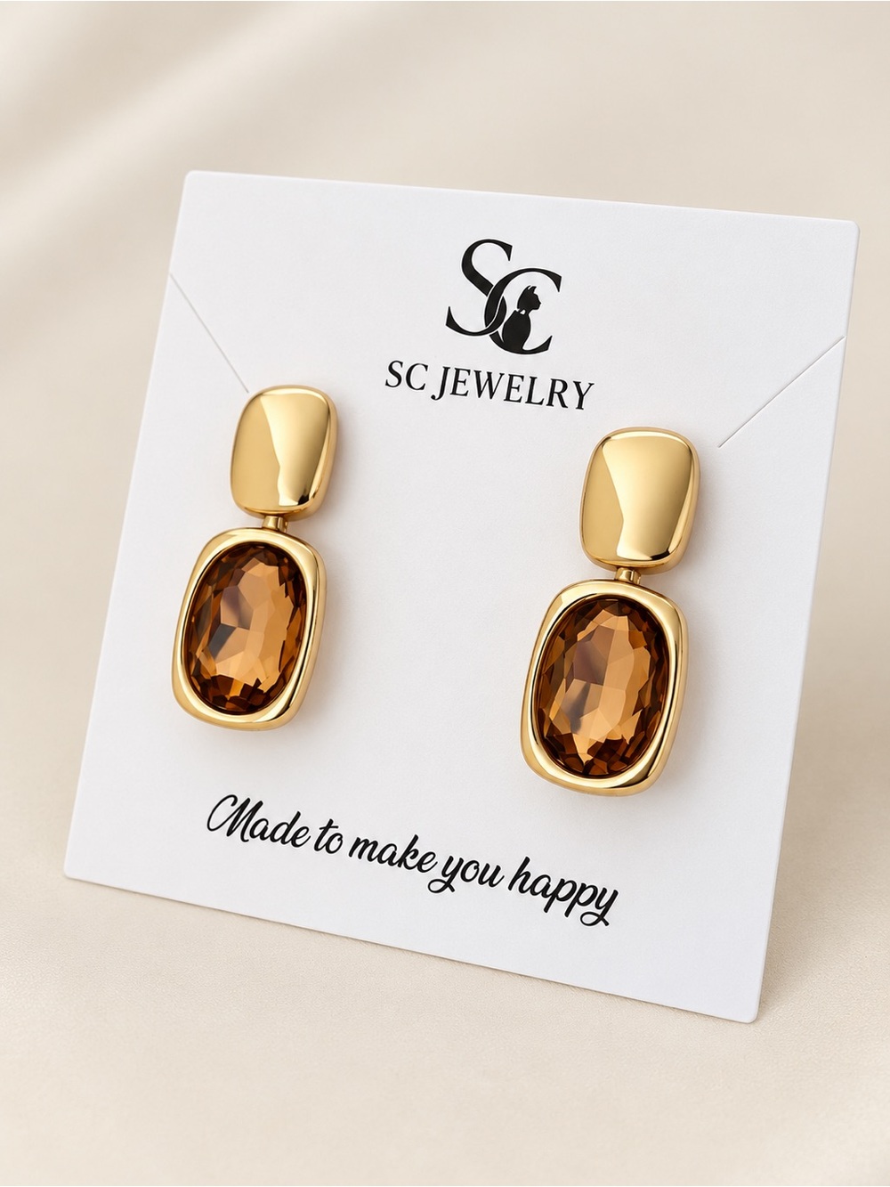 14K Gold Plated Cognac Australian Crystal Limited Edition Drop Earrings